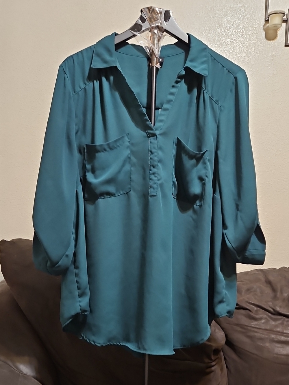 torrid Green Collar V-Neck Tunic with Front Pockets